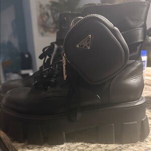 Prada Black Moto Boots with Side Pouch